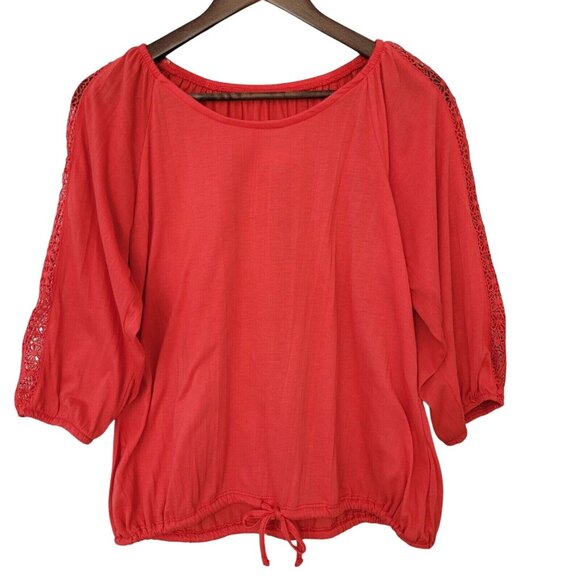 New York Laundry Tops - New York Laundry Top Womens Size M Orange Red Crochet Shoulder 3/4 Sleeve